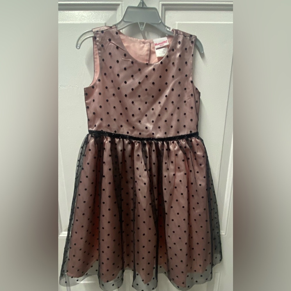 Pink and Black Polka Dot Fancy Dress by Nannette Kids with Black Tulle  size 6